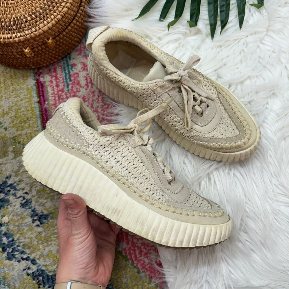 $150 Dolce Vita Beige Lace Up Low Top Knit Platform Dolen Sneaker in Ecru 6.5